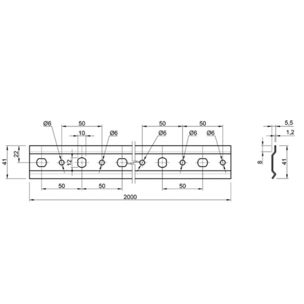 Шина монтажна Muller для навішування шаф оцинкована 2000 мм (NV0762)