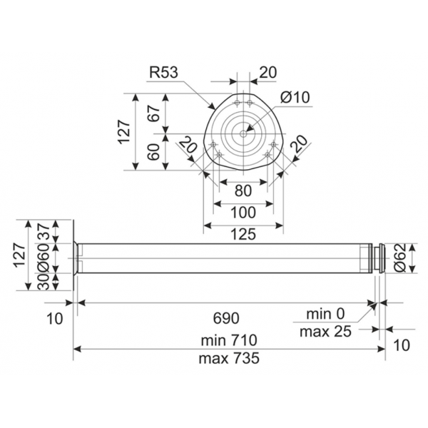 Ніжка меблева (опора) SIGMA регульована H-710мм d-60мм Хром (MO1485)